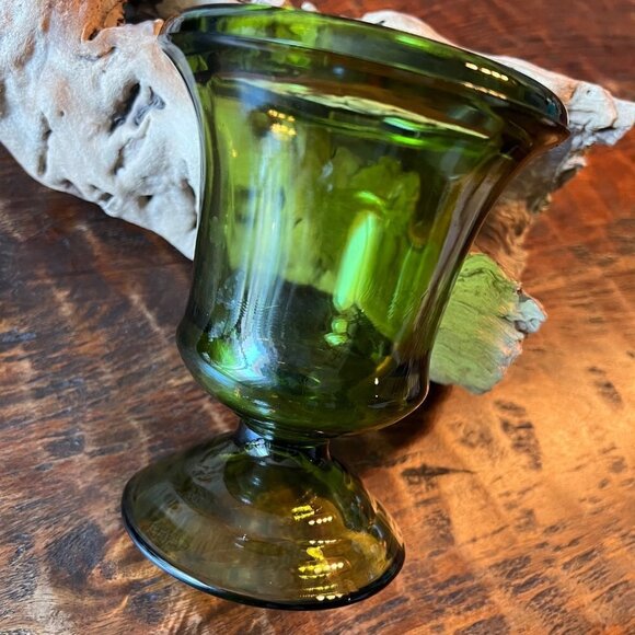 Vintage 70’s Olive Green Pedestal Vase - Picture 2 of 8